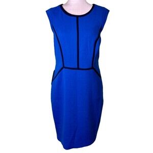 Women Cobalt Blue Colorblock Sheath Dress Sleeveless Modern Career Office 10 New
